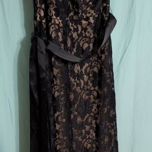 Betsy & Adam Black Lace One Shoulder Dress